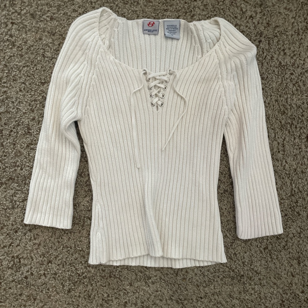 Anchor Blue Ivory Lace-Up Sweater